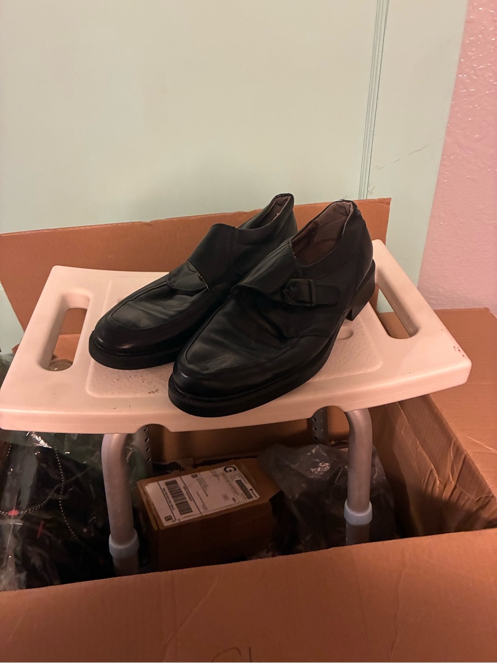 bill blass Black Leather Single-Buckle Loafers